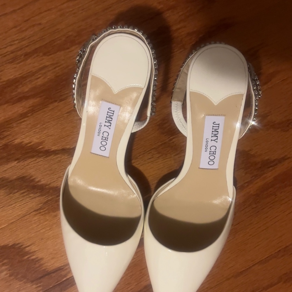 Jimmy Choo Cream Heels with Silver Accents NEVER WORN